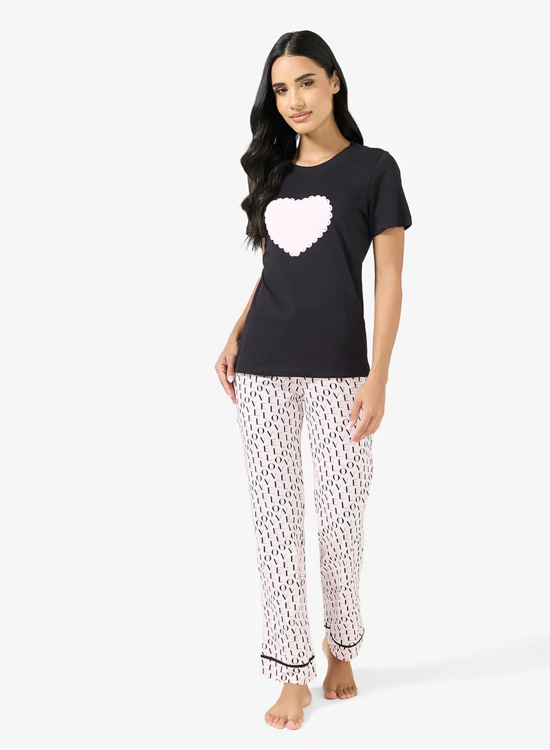 جينجر Heart Print T-shirt & Pyjama Set