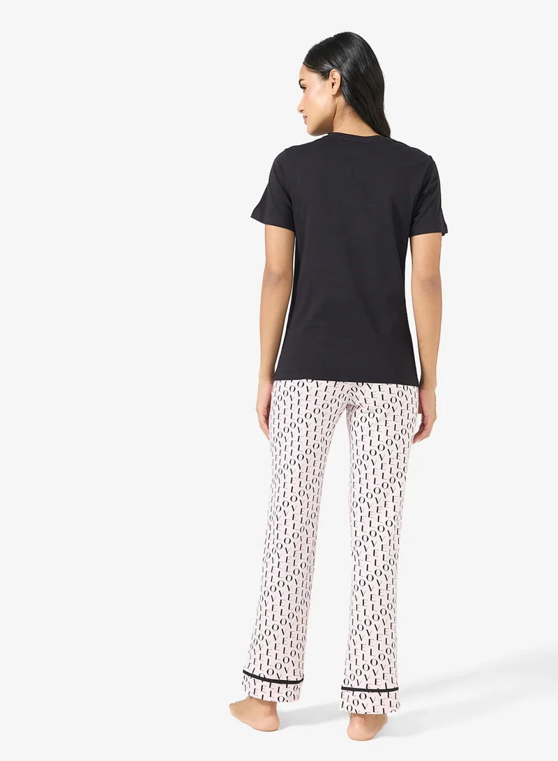 جينجر Heart Print T-shirt & Pyjama Set