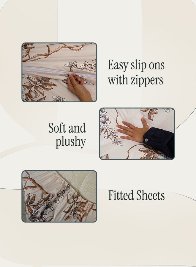 Good Sleep Designer Duvet Cover Set – 6-Piece Beige Floral | King Size 220x240 cm | Soft, Breathable & Elegant | Crafted in Dubai for Everyday Luxury  - Image 2