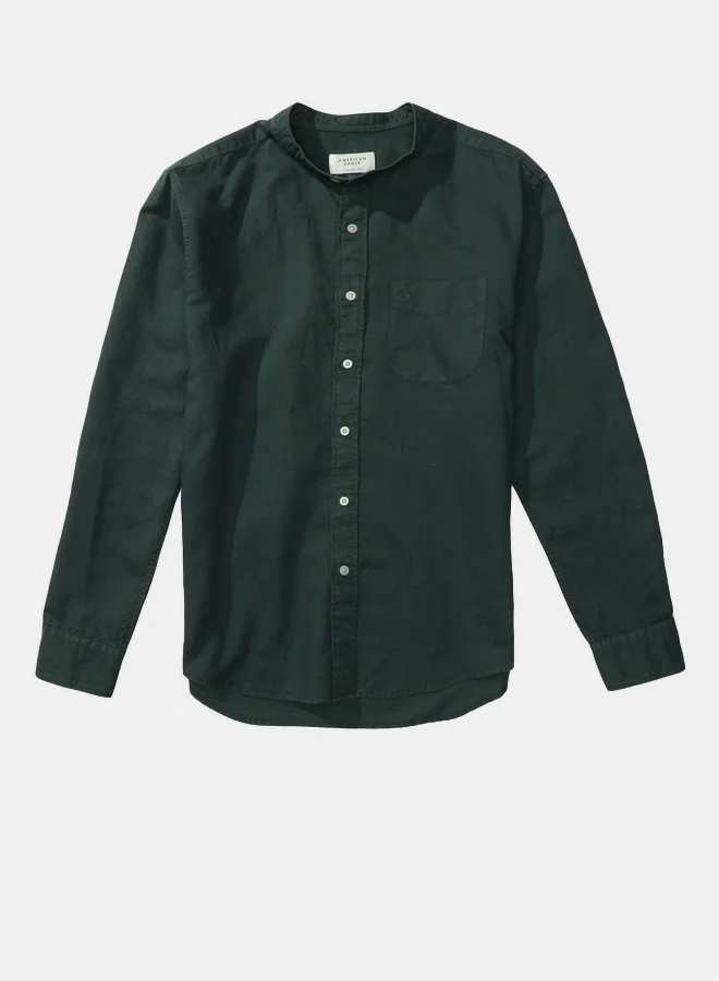 American Eagle AE Band Collar Linen Button-Up Shirt