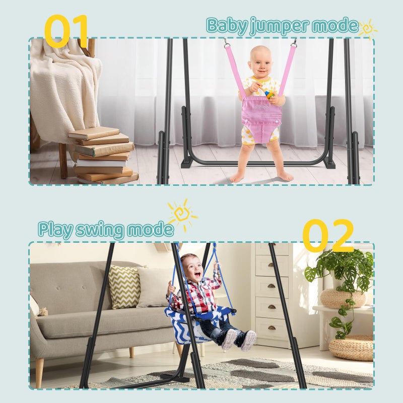 Slevoo 2 in 1 Baby Jumper and Swing, Toddler Swing Set with Foldable Stand, Ages 6 Months to 6 Years, for Indoor and Outdoor Fun, Pink - Image 2