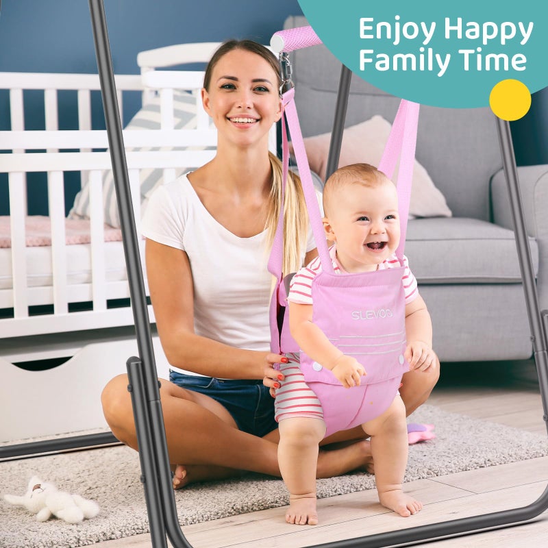 Slevoo 2 in 1 Baby Jumper and Swing, Toddler Swing Set with Foldable Stand, Ages 6 Months to 6 Years, for Indoor and Outdoor Fun, Pink - Image 5