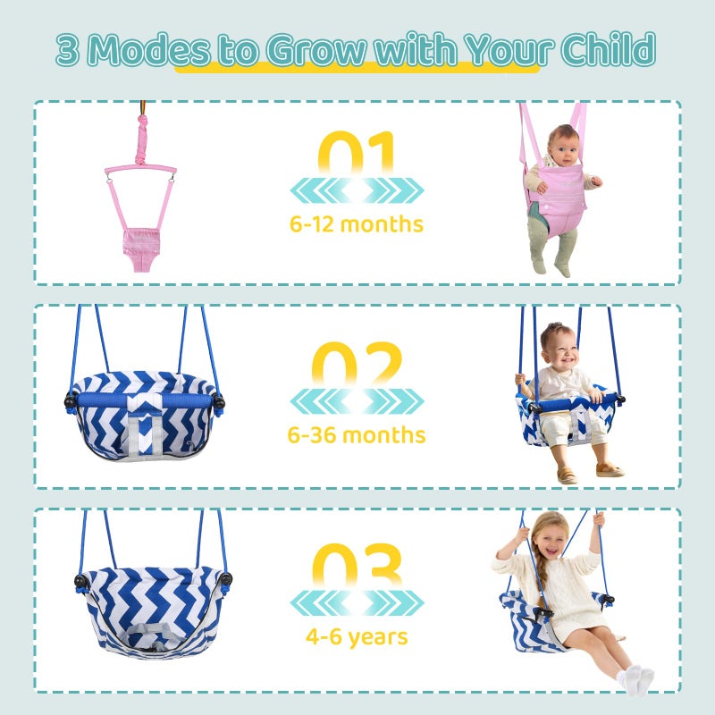 Slevoo 2 in 1 Baby Jumper and Swing, Toddler Swing Set with Foldable Stand, Ages 6 Months to 6 Years, for Indoor and Outdoor Fun, Pink - Image 3
