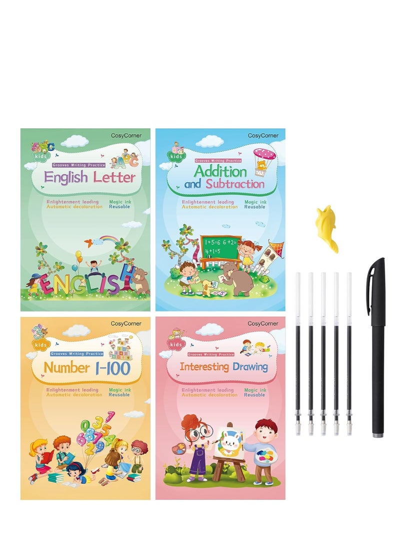 MAGIC VAULT Magic Ink Copybooks for Kids Reusable Handwriting Workbooks for Preschools Grooves Template Design and Handwriting Aid Magic Practice Copybook for Kids The Print Writing (4 Books with Pens)  - Image 5