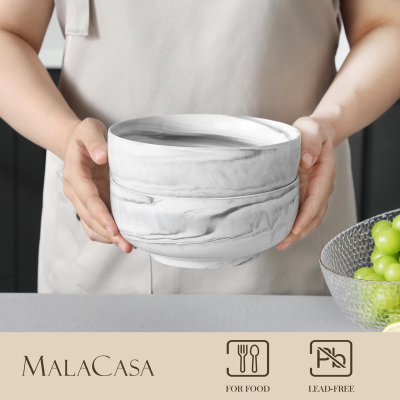 MALACASA Salad Bowls  114 OZ(10"") Extra Large Serving Bowls Set of 2  Porcelain Marble Grey Bowls Set for Soup  Salad  Ramen and Fruit  Dishwasher& Microwave Safe  Series REGULAR - Image 3