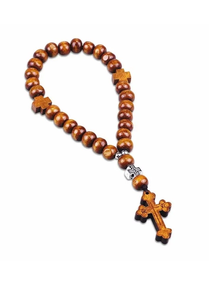 Generic Wooden Bead Rosary Car Mirror Charm with Cross – Rearview Hanging Accessory & Bracelet,  - Image 4