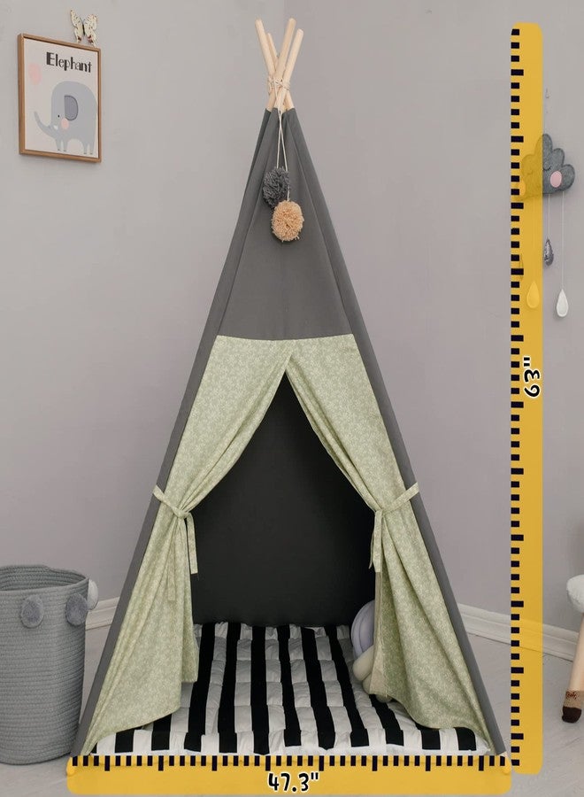 TreeBud Teepee Tent for Kids Stripe Padded Mat Foldable Dark Tone Grey Play Tents for Girl and Boy with Carry Case Wooden Pole Printing Canvas Tepee Playhouse for Child Indoor Outdoor - Image 3