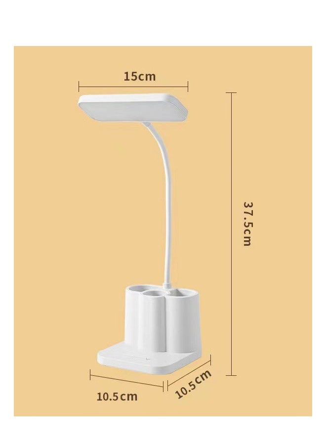 Desk Lamp with Pen/Phone Holder Rechargeable Desk Light with Flexible Gooseneck 3 Color Modes Stepless Dimming Eye Caring Small Study Lamp for Dorm Bedroom