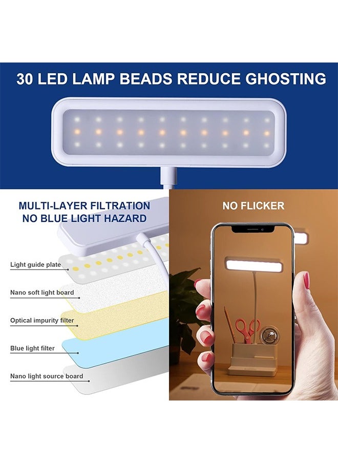 Desk Lamp with Pen/Phone Holder Rechargeable Desk Light with Flexible Gooseneck 3 Color Modes Stepless Dimming Eye Caring Small Study Lamp for Dorm Bedroom