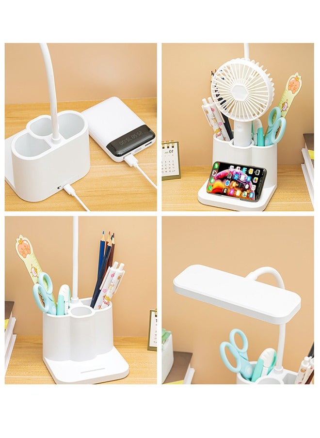 Desk Lamp with Pen/Phone Holder Rechargeable Desk Light with Flexible Gooseneck 3 Color Modes Stepless Dimming Eye Caring Small Study Lamp for Dorm Bedroom