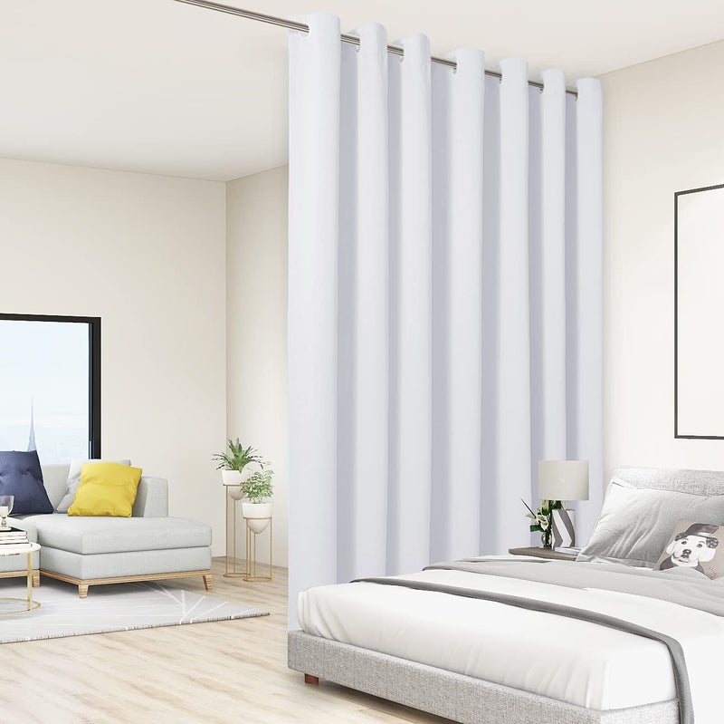 BONZER Extra Wide Room Divider Curtain Screen Partitions Total Privacy Wall Blackout Curtains for Shared Room 108L x 108W Inch 9L x 9W ft 1 Panel Greyish White
