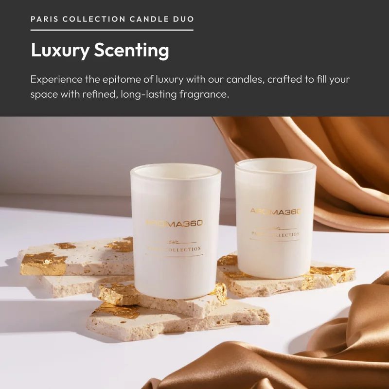 Aroma360  Chandelier - Paris Collection Candle Duo - Scented Candles with Essential Oils - Bergamot, Jasmine, Saffron & Sweet Berry - Soy Candles - 80hr Burn - Set of 2  | Best Price UAE