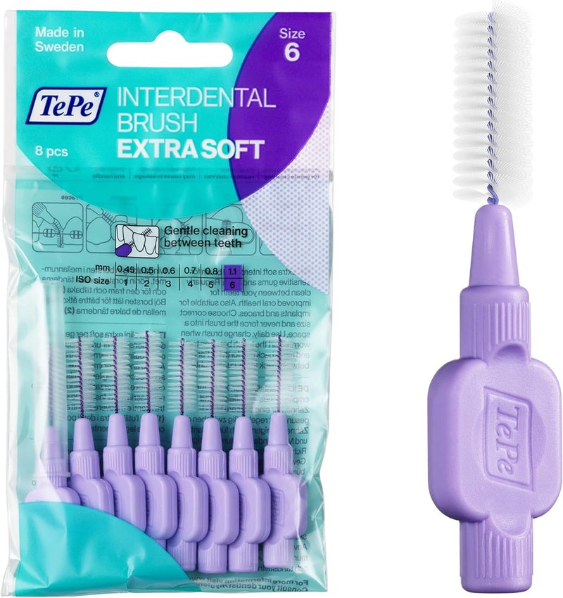 TePe Interdental Brushes Purple Extra Soft 11Mm Size 6 Simple And Effective Cleaning Of Interdental Spaces 1 X 8 Brushes 8 - Image 1