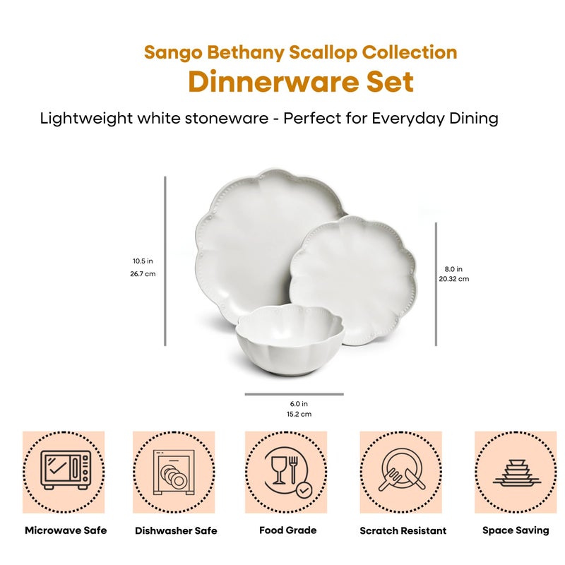 Sango Bethany 12 Pieces Scalloped White Plates & Bowls Set - Image 2