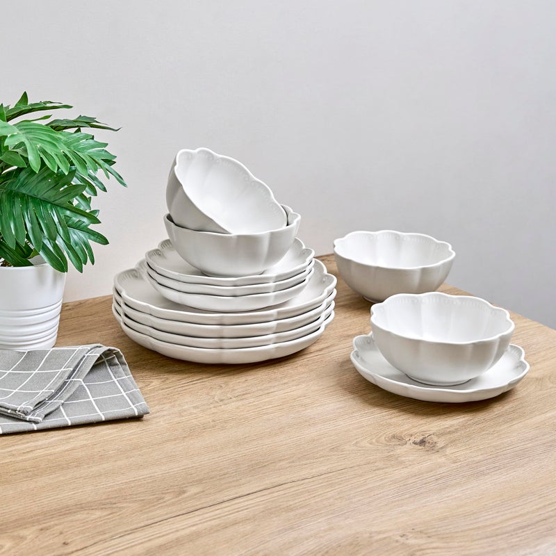 Sango Bethany 12 Pieces Scalloped White Plates & Bowls Set - Image 4