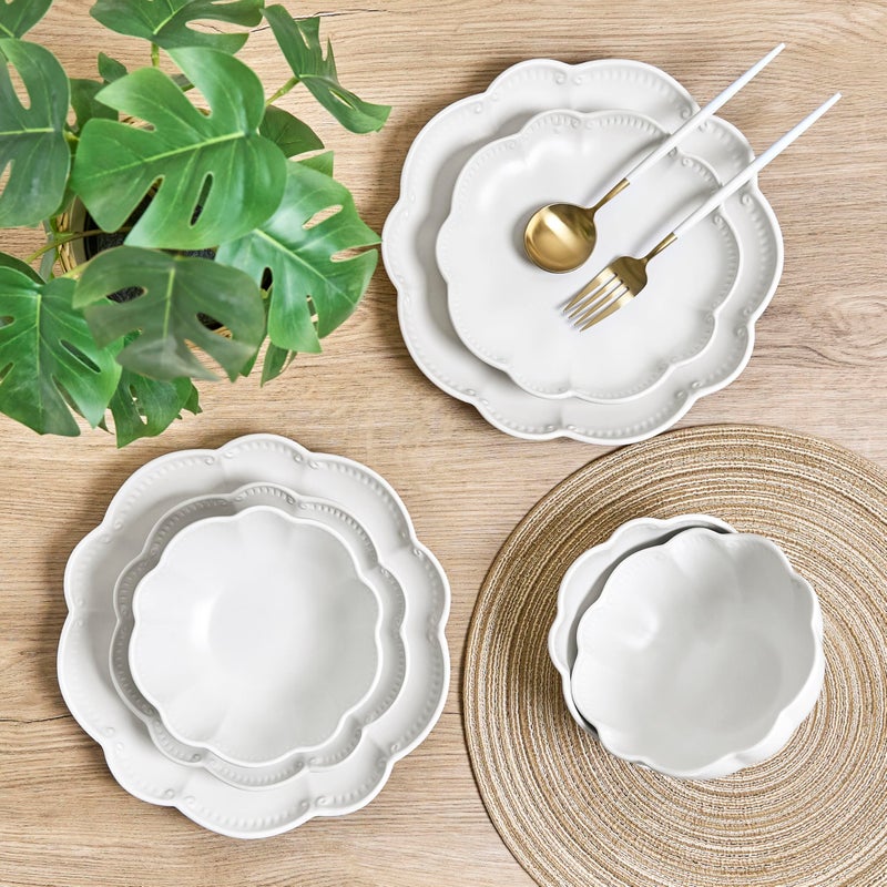 Sango Bethany 12 Pieces Scalloped White Plates & Bowls Set - Image 3