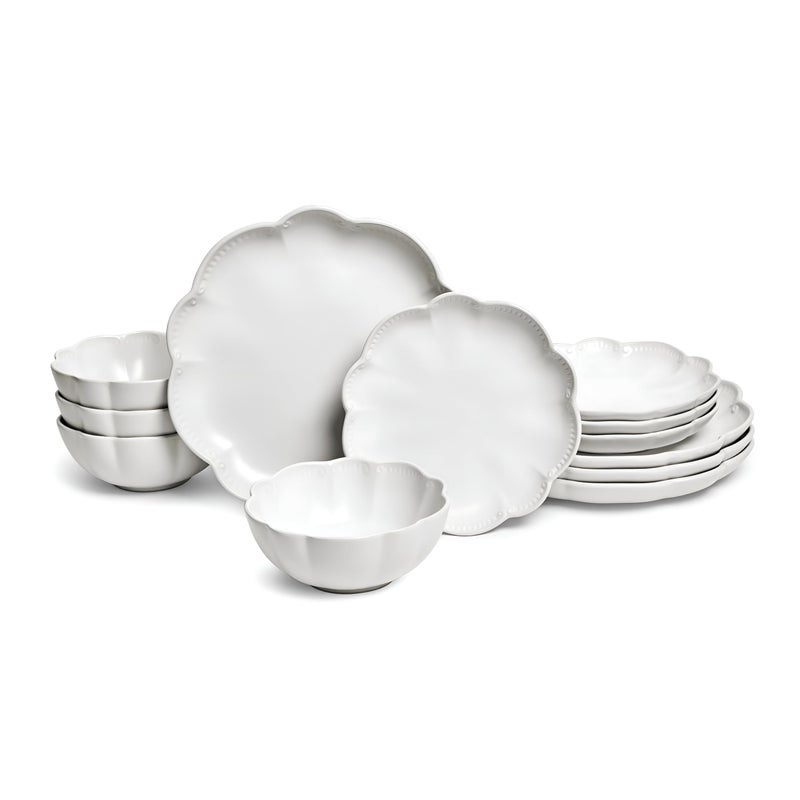 Sango Bethany 12 Pieces Scalloped White Plates & Bowls Set - Image 1