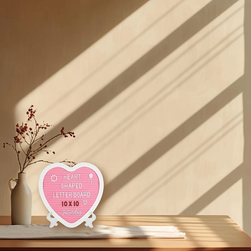 Heart Shaped Felt Letter Board Sign 10x10 Inch Message Board With 170 Changeable White Alphabet Letters Numbers And Icons For Party Baby Announcement Wedding Wall And Tabletop Decor Floor Mount Crude Wood Display In Heart Gray - Image 5