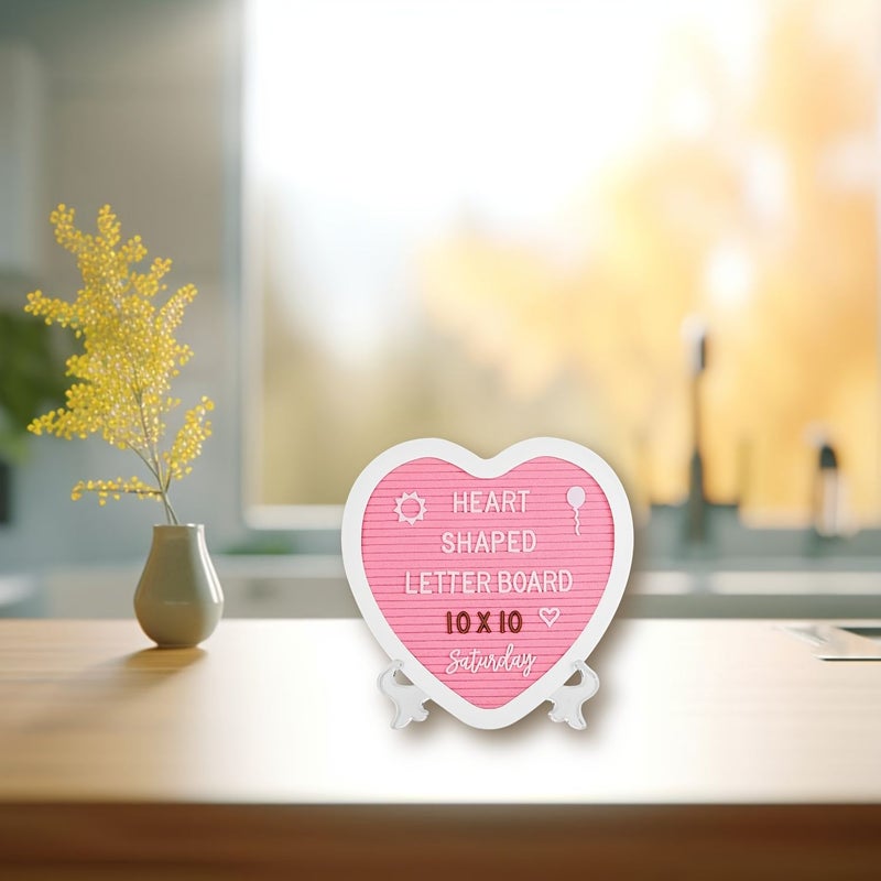 Heart Shaped Felt Letter Board Sign 10x10 Inch Message Board With 170 Changeable White Alphabet Letters Numbers And Icons For Party Baby Announcement Wedding Wall And Tabletop Decor Floor Mount Crude Wood Display In Heart Gray - Image 4