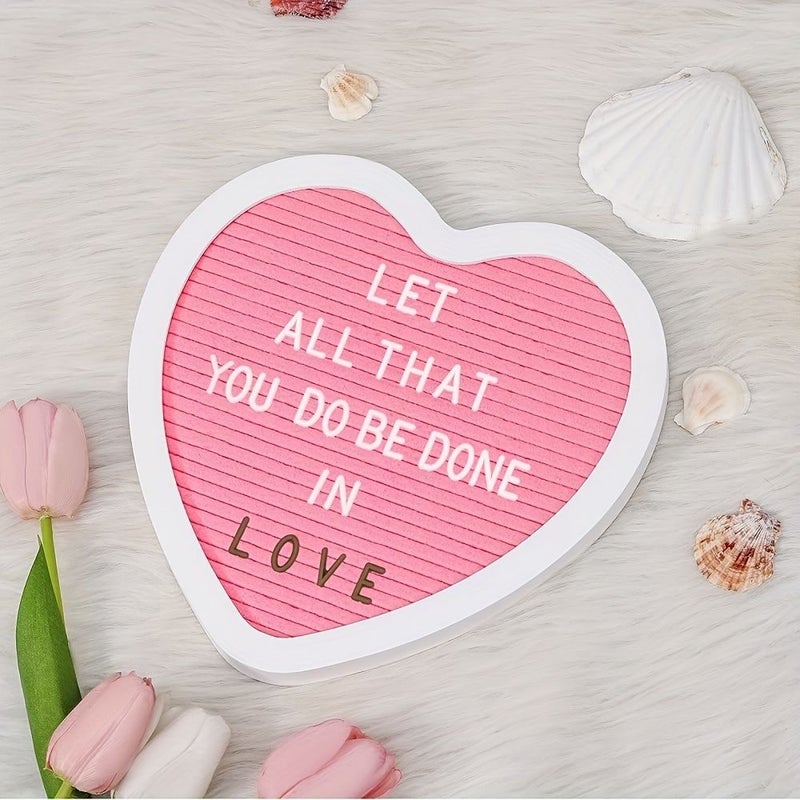 Heart Shaped Felt Letter Board Sign 10x10 Inch Message Board With 170 Changeable White Alphabet Letters Numbers And Icons For Party Baby Announcement Wedding Wall And Tabletop Decor Floor Mount Crude Wood Display In Heart Gray - Image 3