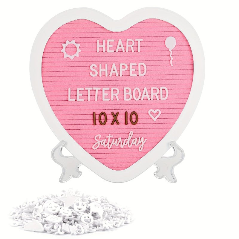 Heart Shaped Felt Letter Board Sign 10x10 Inch Message Board With 170 Changeable White Alphabet Letters Numbers And Icons For Party Baby Announcement Wedding Wall And Tabletop Decor Floor Mount Crude Wood Display In Heart Gray - Image 1