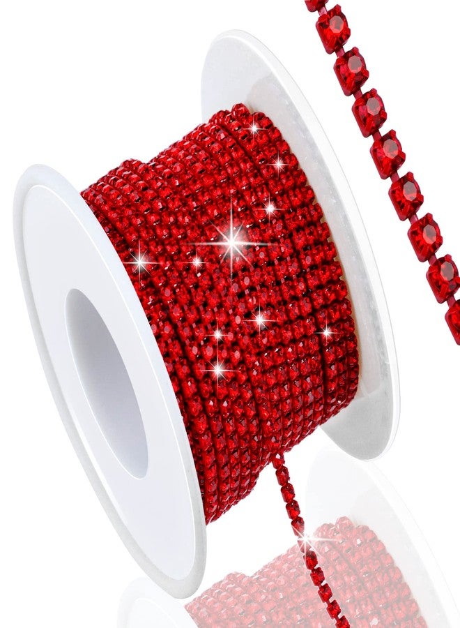 Dowarm 10 Yards 2MM Crystal Rhinestone Close Chain Trim for Sewing Crocs Shoes Clothes Cups, Claw Rhinestone Chain for Craft Jewelry Wedding Bouquet DIY Decoration, SS6, Red/Siam - Image 1