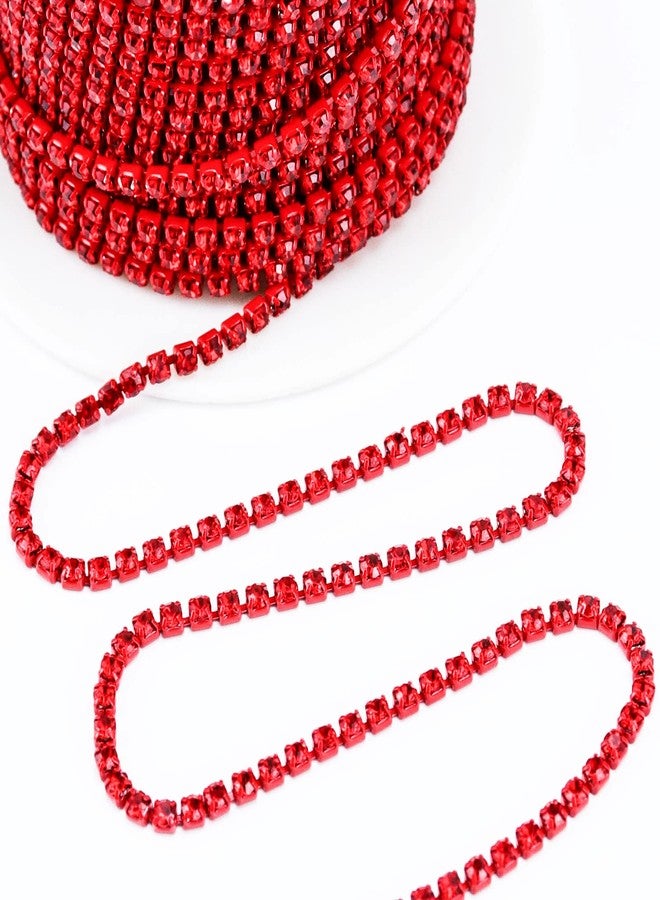 Dowarm 10 Yards 2MM Crystal Rhinestone Close Chain Trim for Sewing Crocs Shoes Clothes Cups, Claw Rhinestone Chain for Craft Jewelry Wedding Bouquet DIY Decoration, SS6, Red/Siam - Image 2
