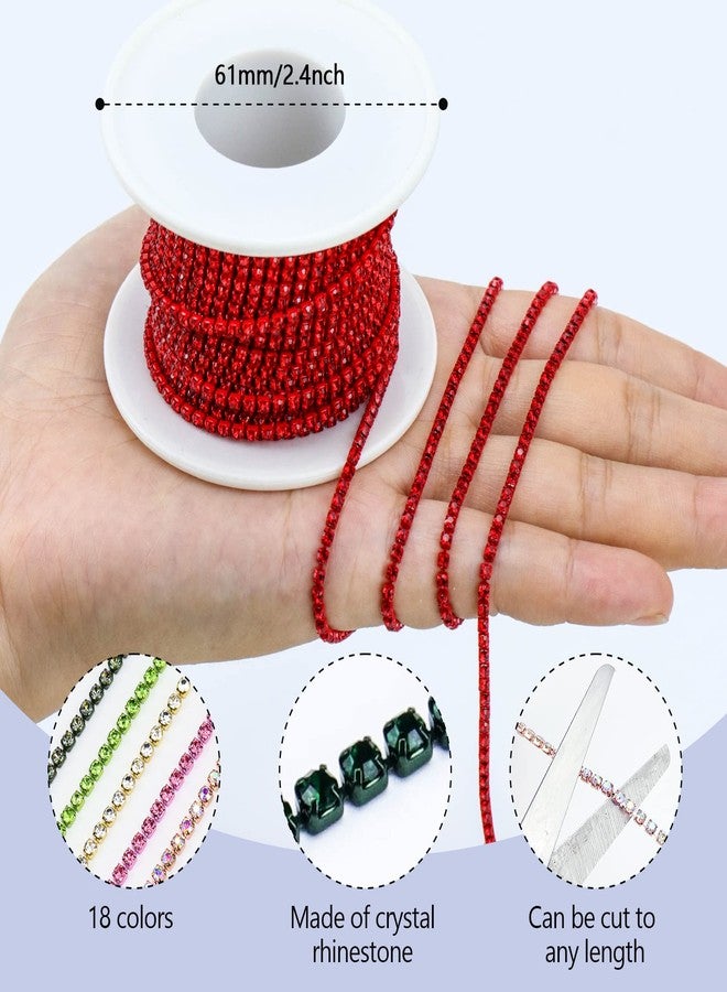 Dowarm 10 Yards 2MM Crystal Rhinestone Close Chain Trim for Sewing Crocs Shoes Clothes Cups, Claw Rhinestone Chain for Craft Jewelry Wedding Bouquet DIY Decoration, SS6, Red/Siam - Image 3