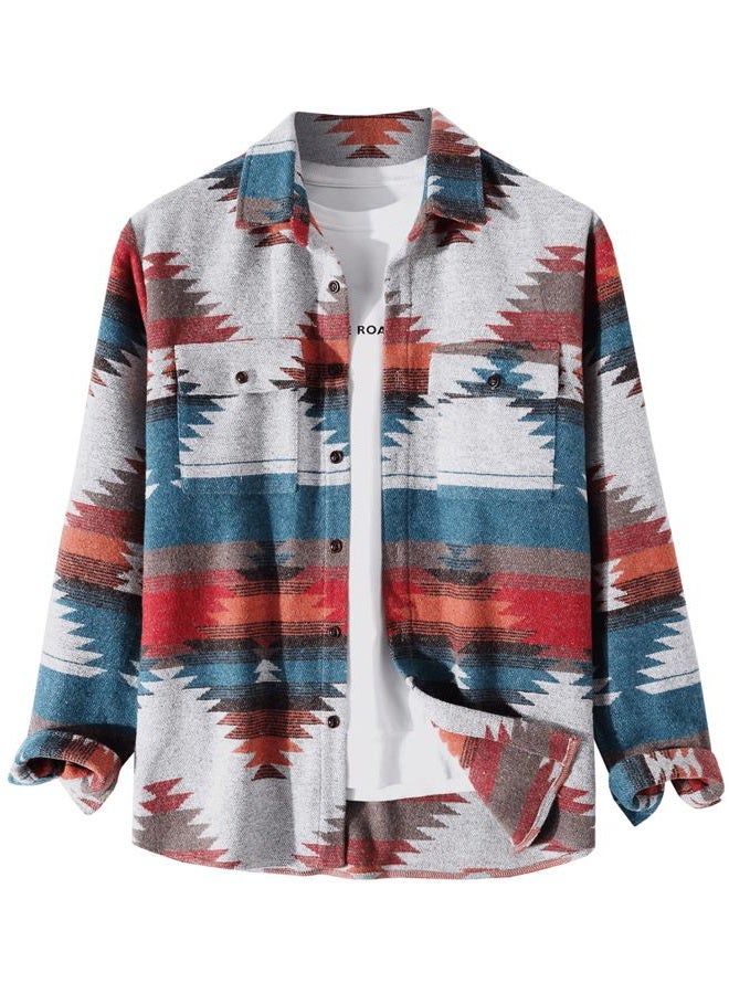 ZAFUL Tribal Geometric Print Blend Wool Jacket Gray XL - Image 1