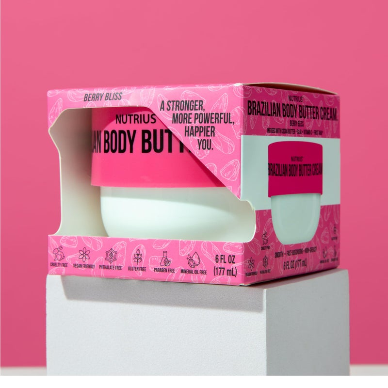 Nutrius Berry Bliss Body Butter â€“ Hydrating Vegan Cream with Acai & Vitamin C, 6oz - Image 3