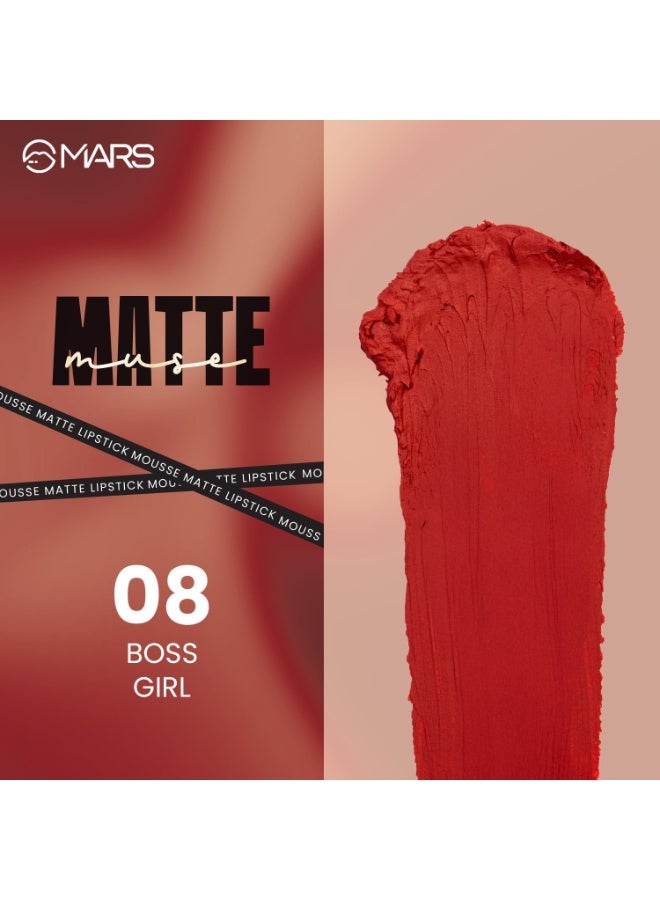 MARS Matte Muse Mousse Lipstick (3ml) (08-BOSS GIRL) with Doe-Foot Applicator | Highly Pigmented | Smooth Texture | Hydrating Formula | Blurry Lips Effect - Image 2