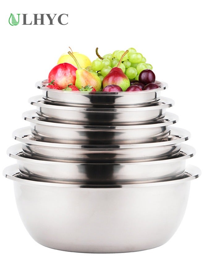 ULHYC Stainless Steel Mixing Bowls, 6 Pack Kitchen Bowls, Nesting Bowls for Cooking, Baking, Salad, Marinating - Image 1