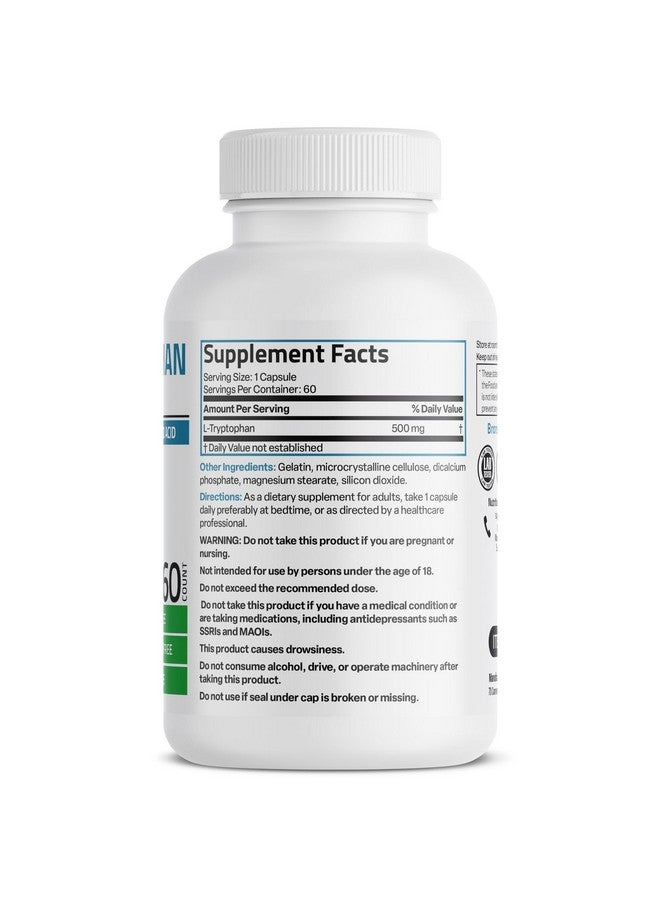 Bronson Bronson L-Tryptophan 500 MG High Potency Essential Amino Acid Supports Relaxation & Positive Mood Support Non-GMO, 60 Capsules  - Image 2