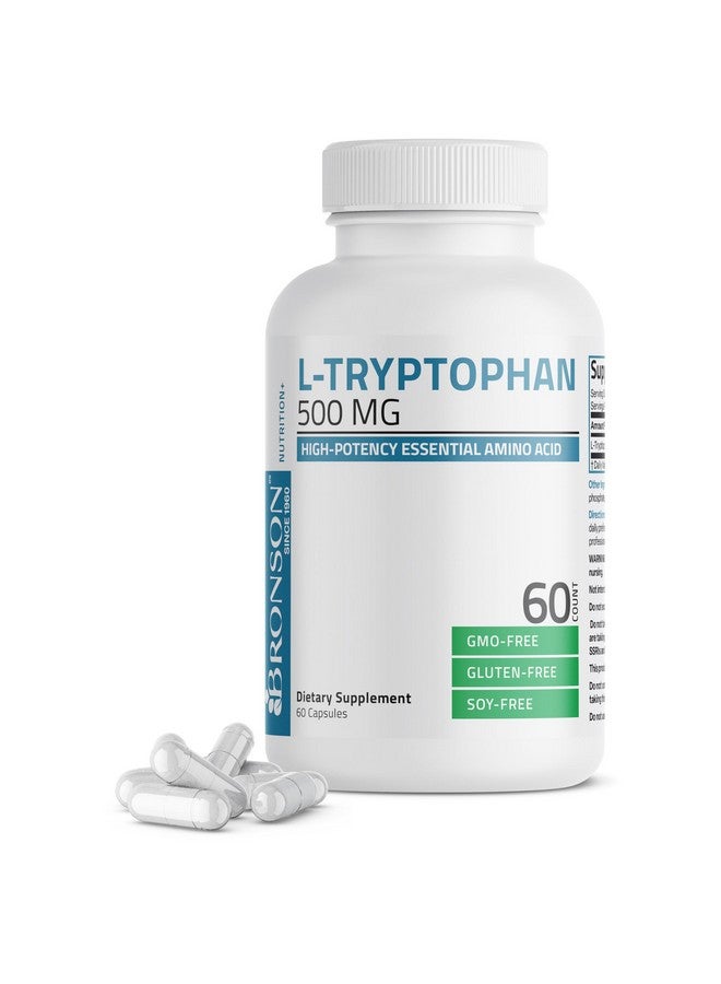 Bronson Bronson L-Tryptophan 500 MG High Potency Essential Amino Acid Supports Relaxation & Positive Mood Support Non-GMO, 60 Capsules  - Image 1