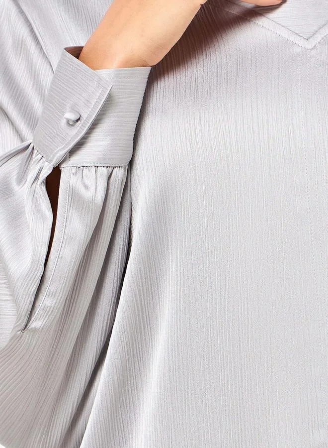 ايكونيك Iconic Satin Cowl Neck Top with Long Sleeves