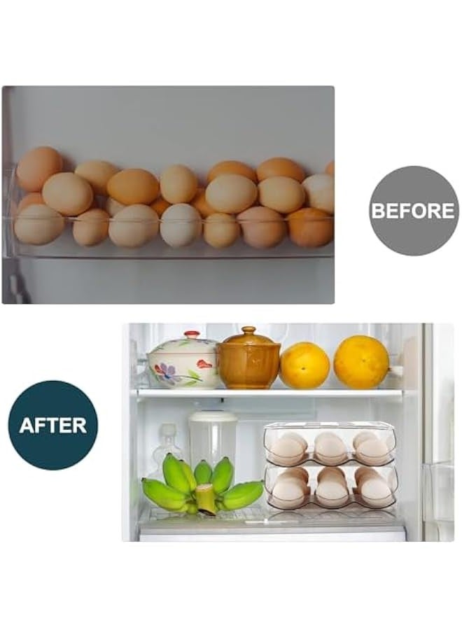 بيوينتي حامل بيض دوار تلقائي من طبقتين للثلاجة من بابوريتش - 36 صندوق تخزين طازج للثلاجة، صندوق منظم، صينية بلاستيكية شفافة - Image 2