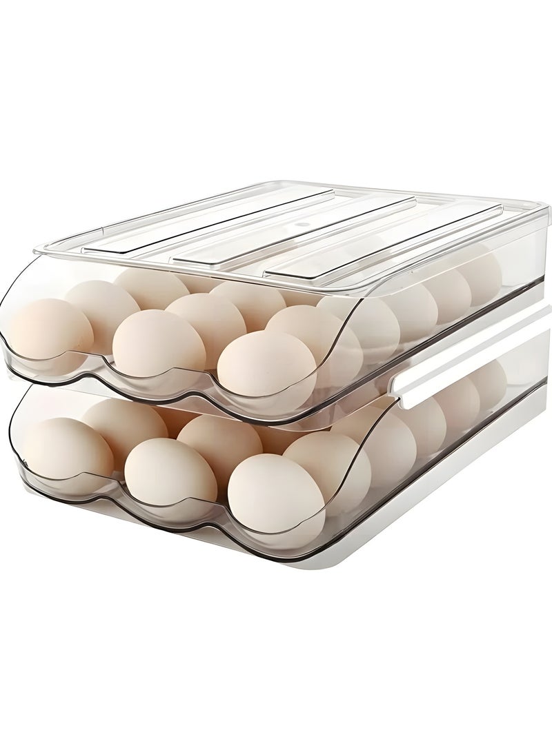 Beauenty 2 Layer Automatically Rolling Egg Holder for Refrigerator - 36 Fresh Storage Container Box for Fridge, Organizer Bin, Clear Plastic Tray - Image 1
