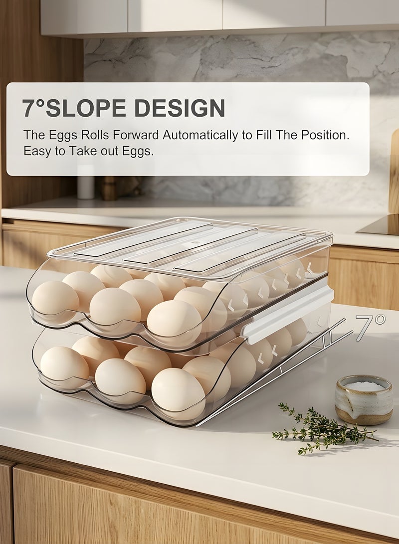 Beauenty 2 Layer Automatically Rolling Egg Holder for Refrigerator - 36 Fresh Storage Container Box for Fridge, Organizer Bin, Clear Plastic Tray - Image 2