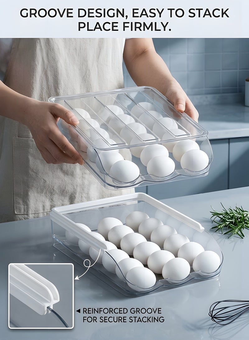Beauenty 2 Layer Automatically Rolling Egg Holder for Refrigerator - 36 Fresh Storage Container Box for Fridge, Organizer Bin, Clear Plastic Tray - Image 4