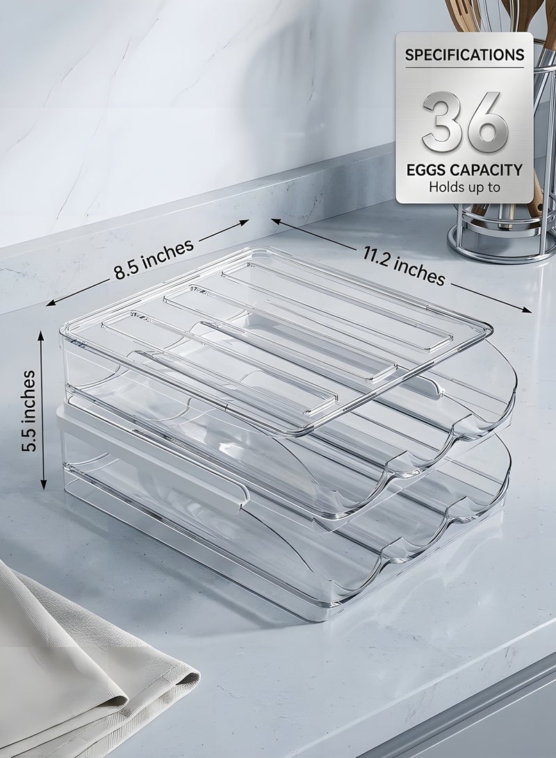 Beauenty 2 Layer Automatically Rolling Egg Holder for Refrigerator - 36 Fresh Storage Container Box for Fridge, Organizer Bin, Clear Plastic Tray - Image 5