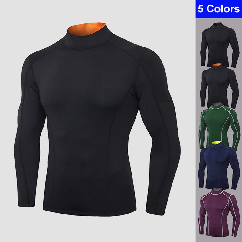 Men Sport Shirts Long Sleeved T-shirt Turtleneck Quick-Dry Performance Athletic Gym Running Workout Training Tees Casual Tops - Image 2