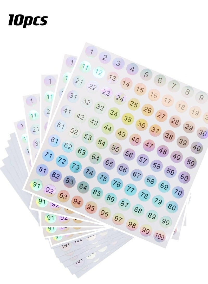 10 ورقات من 1 إلى 200 ملصقات أرقام متتالية دائرية صغيرة عاكسة بالليزر ذاتية اللصق لتخزين وتنظيم ملصقات الملصقات وزجاجة طلاء الأظافر وعيدان الأظافر وملصقات أرقام المدرسة - Image 1