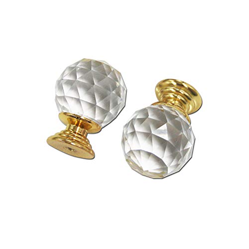 Mcredy Drawer Knobs Crystal Knob 1 in Transparent Gold Base with Screws Set of 8 - Image 2