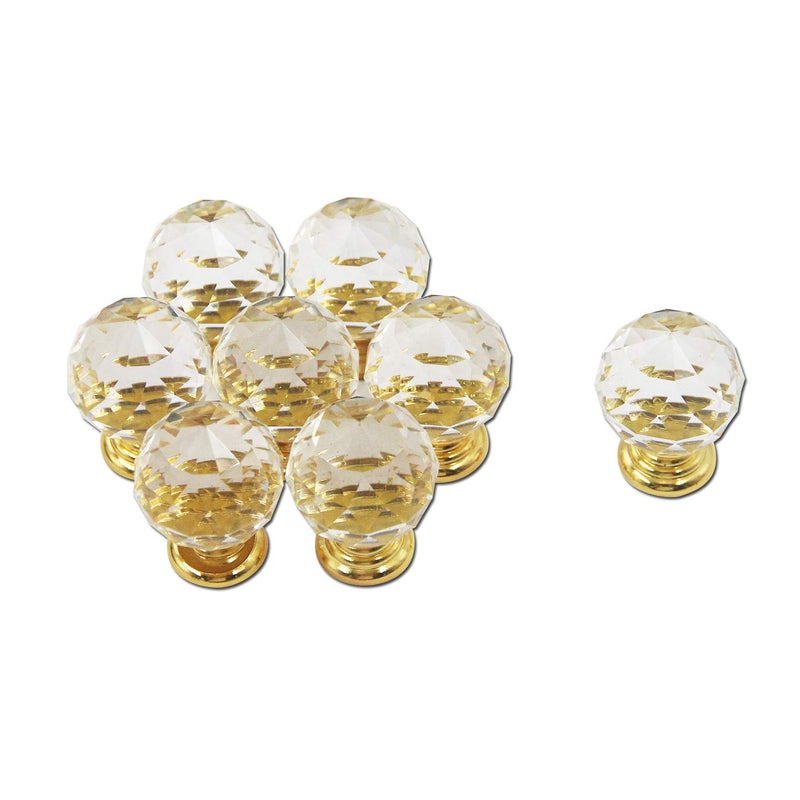 Mcredy Drawer Knobs Crystal Knob 1 in Transparent Gold Base with Screws Set of 8 - Image 4