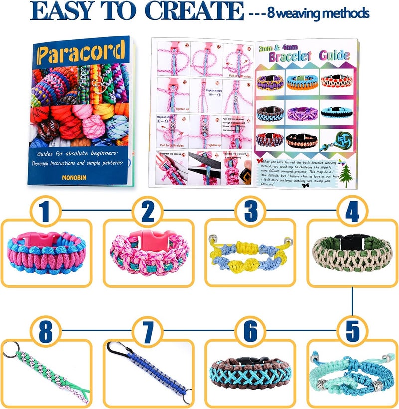 MONOBIN Micro Paracord，2mm 10Colors 20FT Paracord Combo Kit with Paracord Instructions and Charms ​for Making Paracord Bracelets, Lanyards, Jewelry Making - Image 3