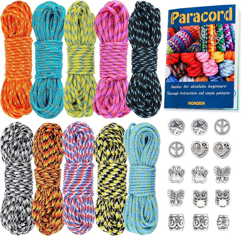 MONOBIN Micro Paracord，2mm 10Colors 20FT Paracord Combo Kit with Paracord Instructions and Charms ​for Making Paracord Bracelets, Lanyards, Jewelry Making - Image 1