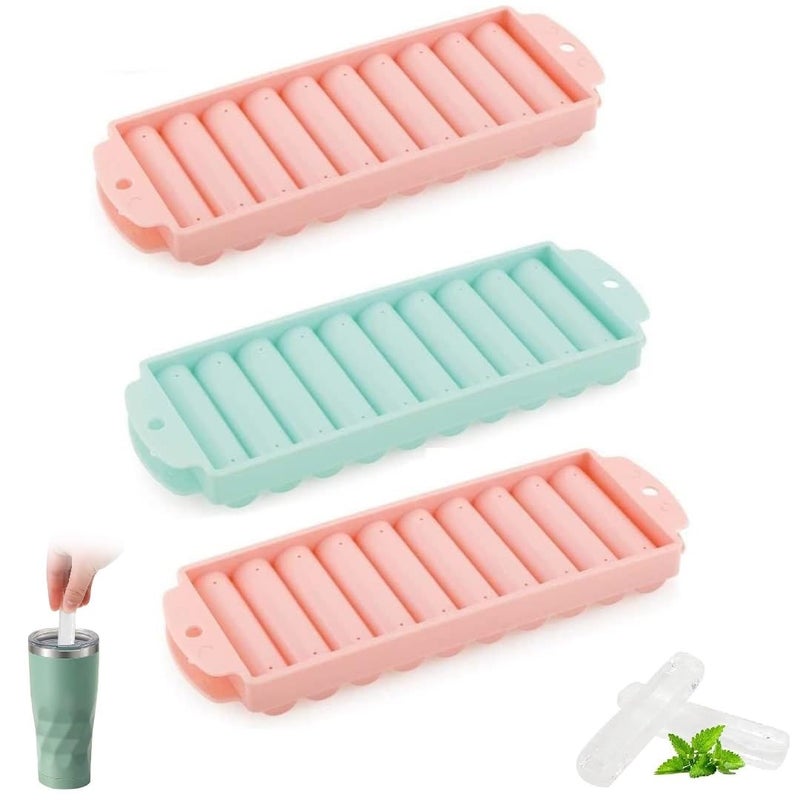FoodGrade Polypropylene Plastic PP BPAFree Durable DishwasherSafe Long Round Stick Shape Ice Cube Traye with Lid 10Cylinder Sticks for Water Bottle Pack of 3  - Image 1
