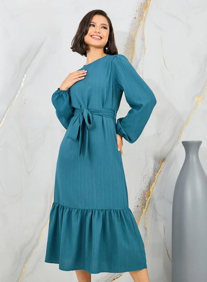 Styli Ruffled Tie-Waist Dress