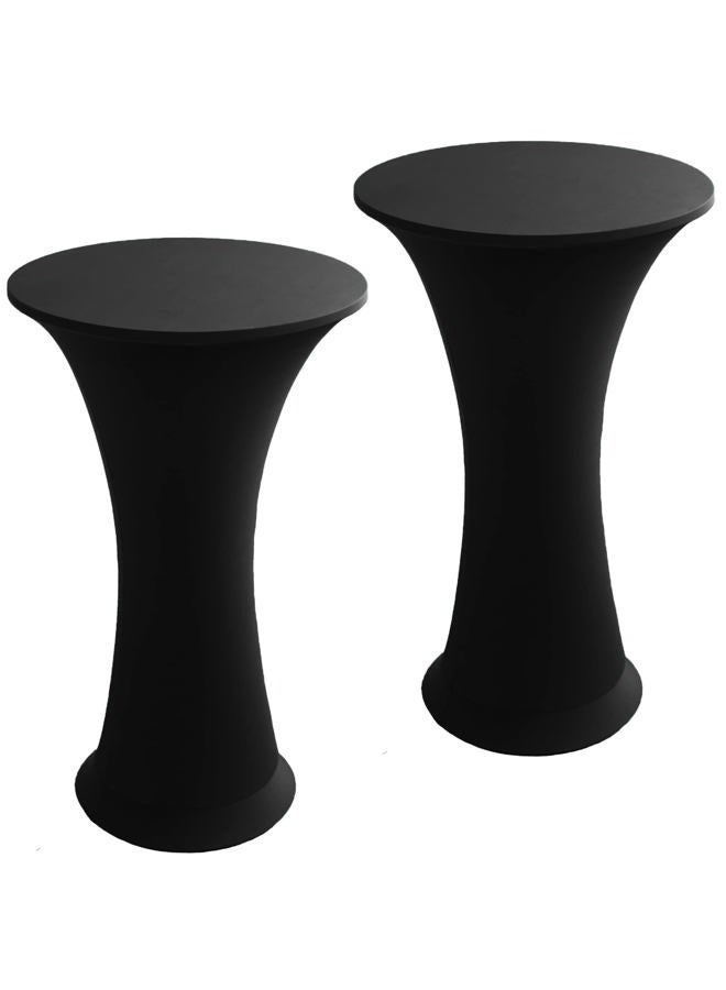 Jusmate Cocktail Spandex Stretch Round Tablecloth, 2 Pack 24"x43" Fitted Highboy Stretch Table Cover High Top Round Cocktail Tablecloth for Bar Wedding Party Banquet (Black) - Image 1