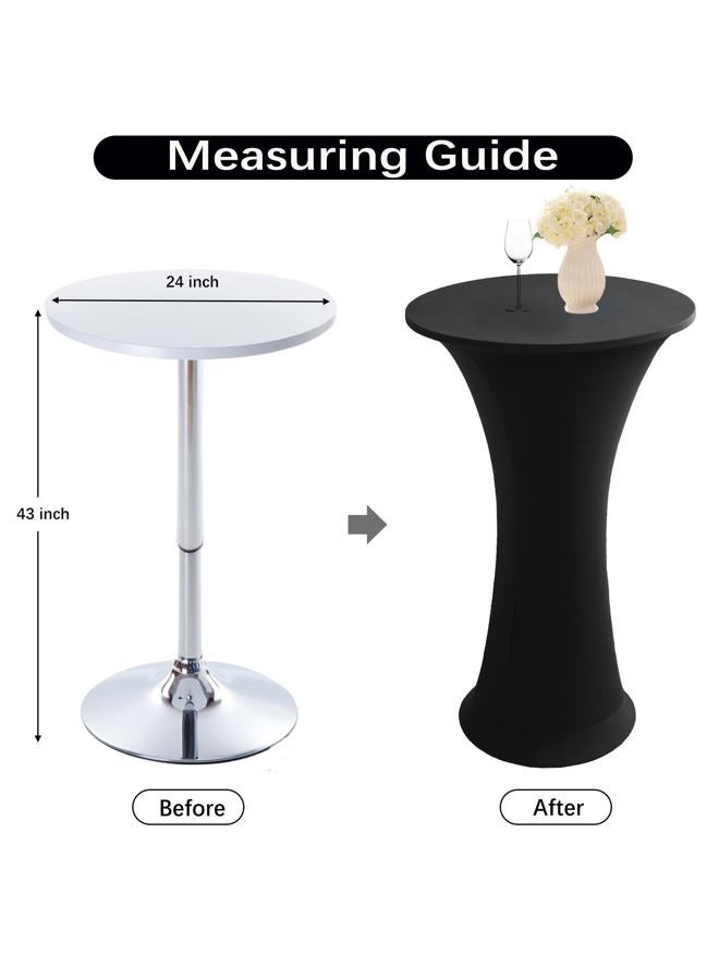 Jusmate Cocktail Spandex Stretch Round Tablecloth, 2 Pack 24"x43" Fitted Highboy Stretch Table Cover High Top Round Cocktail Tablecloth for Bar Wedding Party Banquet (Black) - Image 2